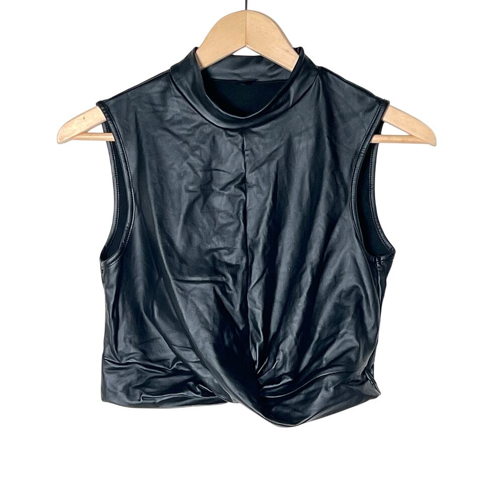SHEIN black faux leather sleeveless crop top size 4 B56